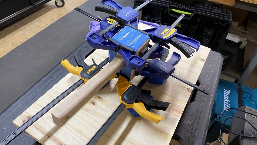 glued and clamped mallet