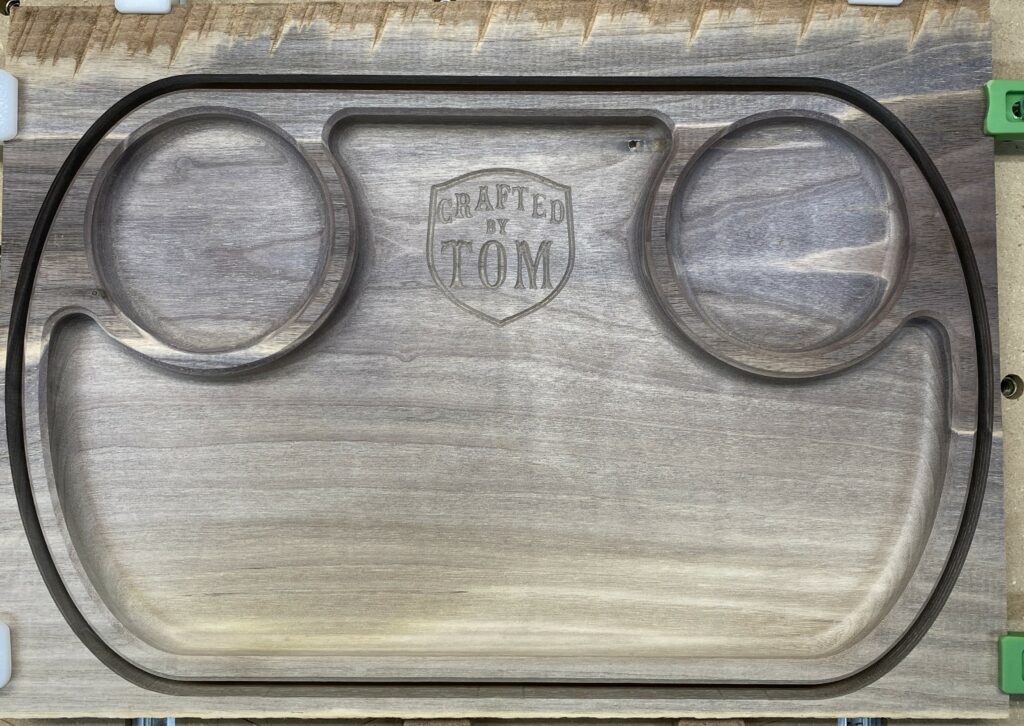 The freshly cut serving tray.